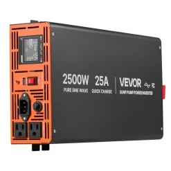 VEVOR 2500W Sump Pump Battery Backup System, LCD Display, Auto Switches to Battery Inverter Power for Sump Pump, Pure Sine Wave, for Basement Protection Emergency Power Outage, Batteries Not Included