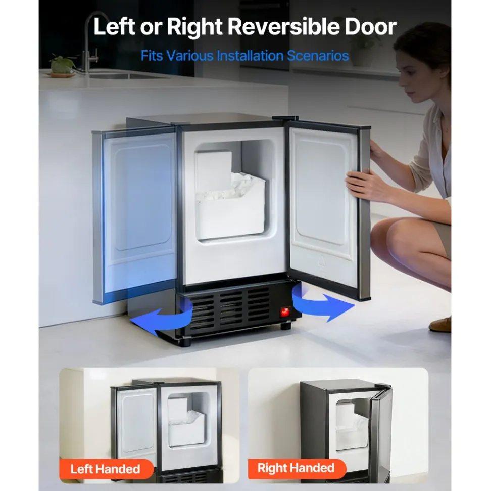 VEVOR 15" W Under Counter Ice Maker, 15 LBS/Day Crescent Ice Maker Built-in with 11LBS Storage Bin & Reversible Door, Freestanding Ice-Making Machine for Commercial Home Kitchens - No Drain Required