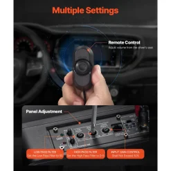 VEVOR 8" 800W Underseat Car Subwoofer, Slim Powered Car Subwoofers Under the Seat, Low Profile Audio Sub Built-in Amplifier, High/Low Level Input & Volume Controller for SUVs, Car, Truck, RV