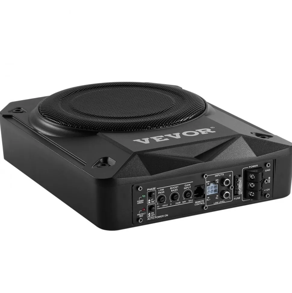VEVOR 8" 800W Underseat Car Subwoofer, Slim Powered Car Subwoofers Under the Seat, Low Profile Audio Sub Built-in Amplifier, High/Low Level Input & Volume Controller for SUVs, Car, Truck, RV