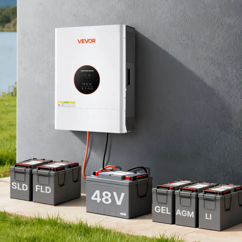 VEVOR 6000W 48V Hybrid Solar Inverter, 120V/240V Split Phase, Built-in 120A MPPT Solar Controller, Low Frequency Pure Sine Wave Power Inverter Charger, for Lead Acid Lithium Battery Off-Grid Systems