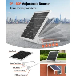 VEVOR 20W 12V Solar Battery Trickle Charger Maintainer, Mono Solar Panel Battery Charger with Built-in MPPT Controller & Adjustable Mount Bracket, IP65 Waterproof for Car Boat RV Trailer House Roof