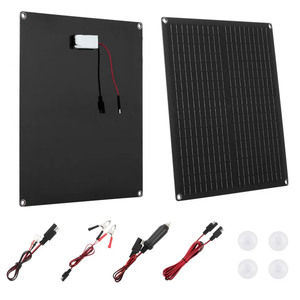 VEVOR 30W 12V Solar Panel Battery Charger, Solar Battery Trickle Charger Maintainer with Built-in Smart Controller & 3 Connection Cables, IP67 Waterproof Portable for RV Car Motorcycle Boat Van Camper