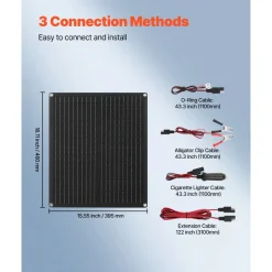 VEVOR 30W 12V Solar Panel Battery Charger, Solar Battery Trickle Charger Maintainer with Built-in Smart Controller & 3 Connection Cables, IP67 Waterproof Portable for RV Car Motorcycle Boat Van Camper