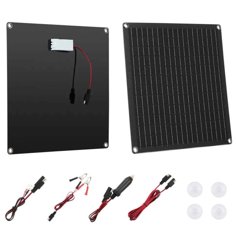 VEVOR 20W 12V Solar Panel Battery Charger, Solar Battery Trickle Charger Maintainer with Built-in Smart Controller & 3 Connection Cables, IP67 Waterproof Portable for RV Car Motorcycle Boat Van Camper