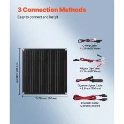 VEVOR 20W 12V Solar Panel Battery Charger, Solar Battery Trickle Charger Maintainer with Built-in Smart Controller & 3 Connection Cables, IP67 Waterproof Portable for RV Car Motorcycle Boat Van Camper