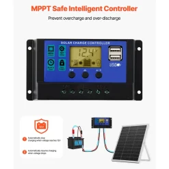 VEVOR 30W 12V Solar Panel Battery Charger, Solar Battery Trickle Charger Maintainer with Intelligent MPPT Controller & Adjustable Mount Bracket, IP67 Waterproof for Car Boat RV Motorcycle Trailer