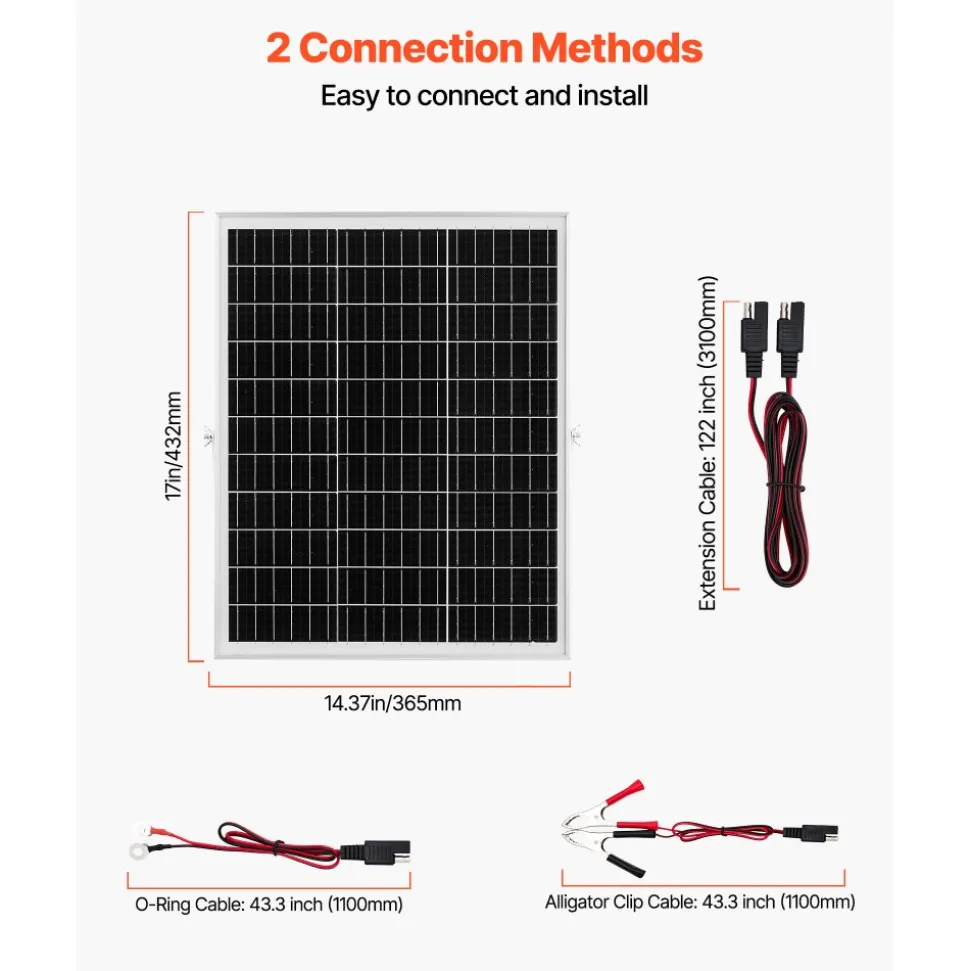 VEVOR 30W 12V Solar Panel Battery Charger, Solar Battery Trickle Charger Maintainer with Intelligent MPPT Controller & Adjustable Mount Bracket, IP67 Waterproof for Car Boat RV Motorcycle Trailer
