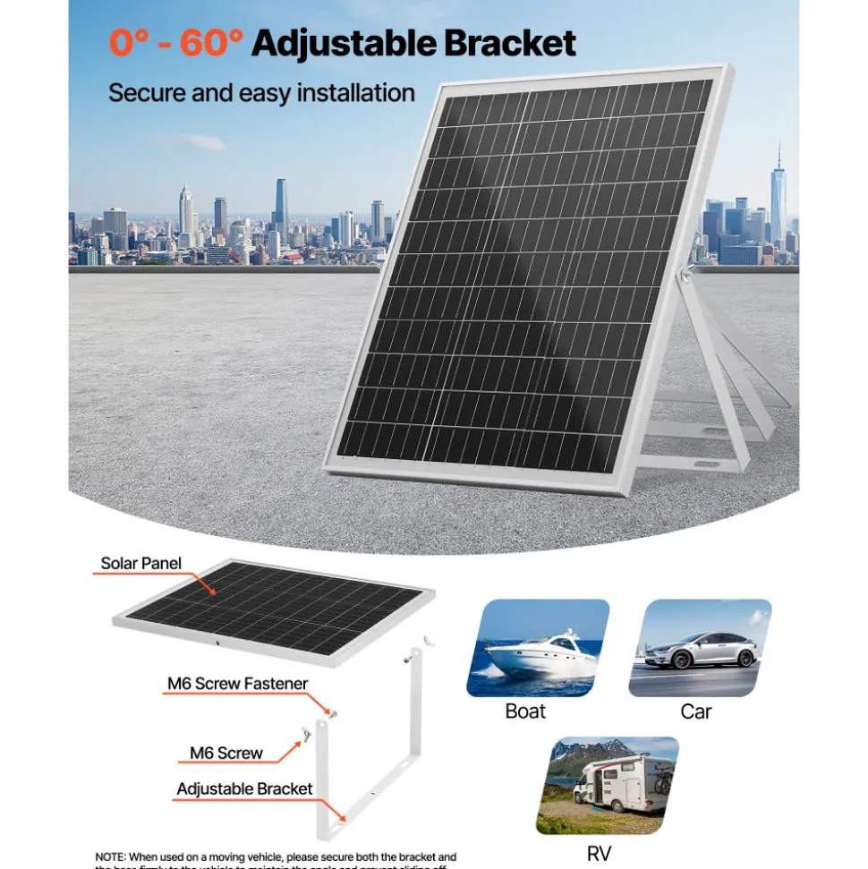 VEVOR 30W 12V Solar Panel Battery Charger, Solar Battery Trickle Charger Maintainer with Intelligent MPPT Controller & Adjustable Mount Bracket, IP67 Waterproof for Car Boat RV Motorcycle Trailer