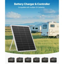 VEVOR 30W 12V Solar Panel Battery Charger, Solar Battery Trickle Charger Maintainer with Intelligent MPPT Controller & Adjustable Mount Bracket, IP67 Waterproof for Car Boat RV Motorcycle Trailer