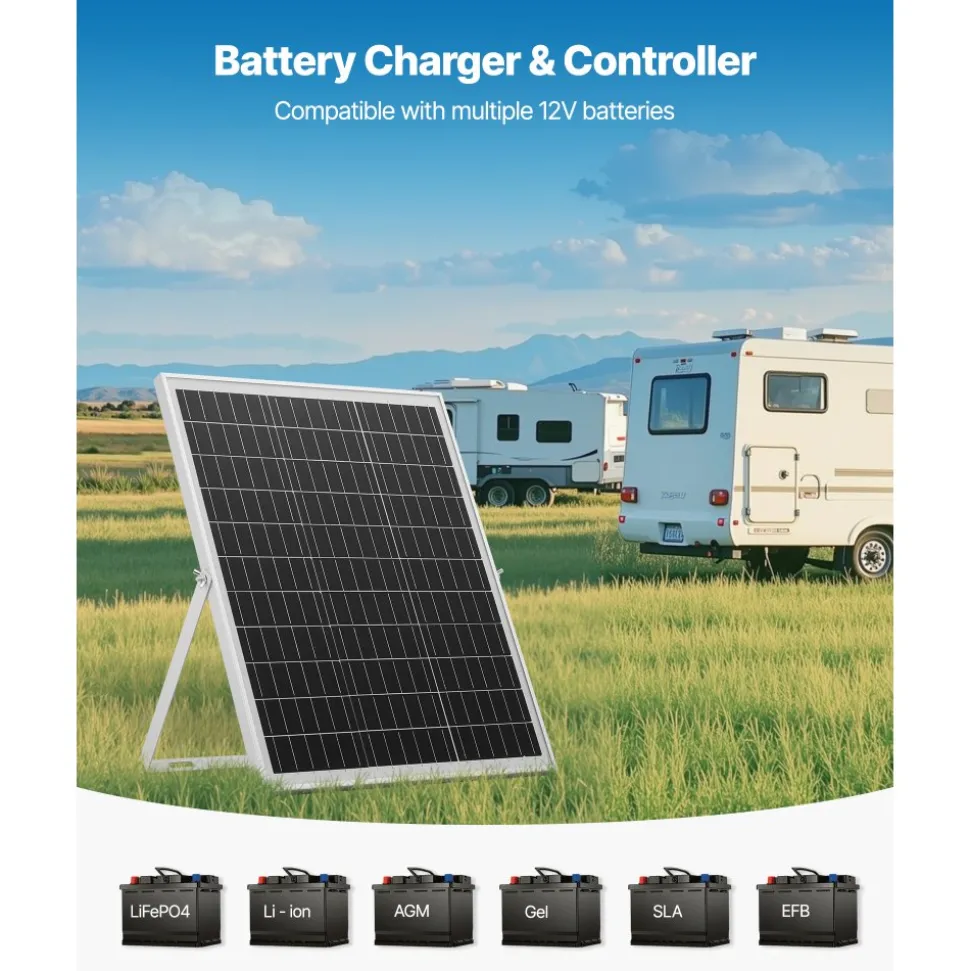 VEVOR 30W 12V Solar Panel Battery Charger, Solar Battery Trickle Charger Maintainer with Intelligent MPPT Controller & Adjustable Mount Bracket, IP67 Waterproof for Car Boat RV Motorcycle Trailer