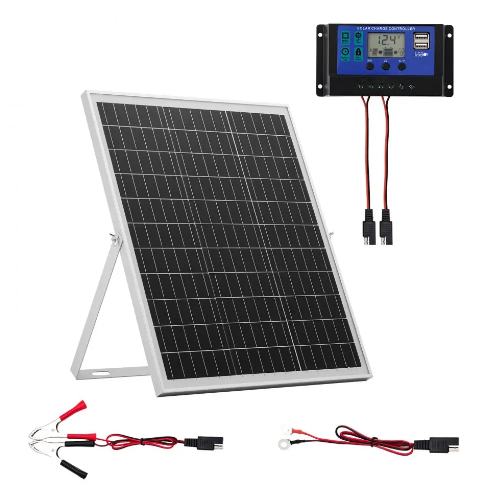 VEVOR 30W 12V Solar Panel Battery Charger, Solar Battery Trickle Charger Maintainer with Intelligent MPPT Controller & Adjustable Mount Bracket, IP67 Waterproof for Car Boat RV Motorcycle Trailer