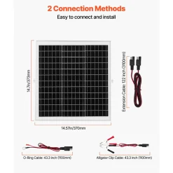 VEVOR 20W 12V Solar Panel Battery Charger, Solar Battery Trickle Charger Maintainer with Built-in Controller & 0-60° Adjustable Pole Mount Bracket, IP67 for Gate Fence Farm Lawn (Fit 1.5