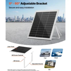 VEVOR 20W 12V Solar Panel Battery Charger, Solar Battery Trickle Charger Maintainer with Built-in Controller & 0-60° Adjustable Pole Mount Bracket, IP67 for Gate Fence Farm Lawn (Fit 1.5