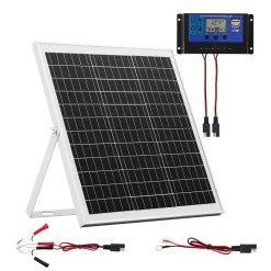 VEVOR 20W 12V Solar Panel Battery Charger, Solar Battery Trickle Charger Maintainer with Built-in Controller & 0-60° Adjustable Pole Mount Bracket, IP67 for Gate Fence Farm Lawn (Fit 1.5
