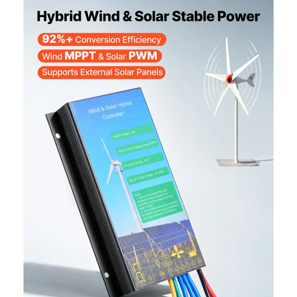 VEVOR 800W 12V Wind Turbine Generator, 5-Blade Wind Turbine Kit with MPPT Controller, High-Efficiency 3-Phase AC Permanent Wind Power Generator for RVs, Boats, Home, Farm (Tower Pole Not Included)