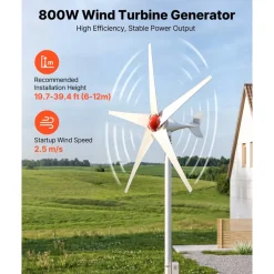 VEVOR 800W 12V Wind Turbine Generator, 5-Blade Wind Turbine Kit with MPPT Controller, High-Efficiency 3-Phase AC Permanent Wind Power Generator for RVs, Boats, Home, Farm (Tower Pole Not Included)