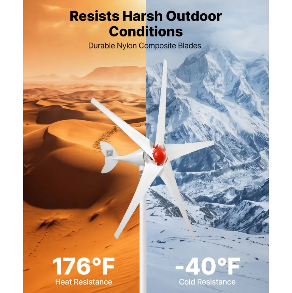 VEVOR 800W 12V Wind Turbine Generator, 5-Blade Wind Turbine Kit with MPPT Controller, High-Efficiency 3-Phase AC Permanent Wind Power Generator for RVs, Boats, Home, Farm (Tower Pole Not Included)