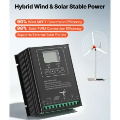 VEVOR 1000W 12V Wind Turbine Generator, 3-Blade Wind Turbine Kit with Wind/Solar Hybrid Controller, Efficient 3-Phase AC Permanent Wind Power Generator for RV Boat Home Farm (Tower Pole Not Include)
