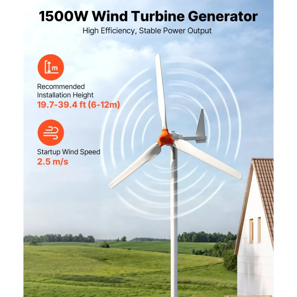 VEVOR 1000W 12V Wind Turbine Generator, 3-Blade Wind Turbine Kit with Wind/Solar Hybrid Controller, Efficient 3-Phase AC Permanent Wind Power Generator for RV Boat Home Farm (Tower Pole Not Include)