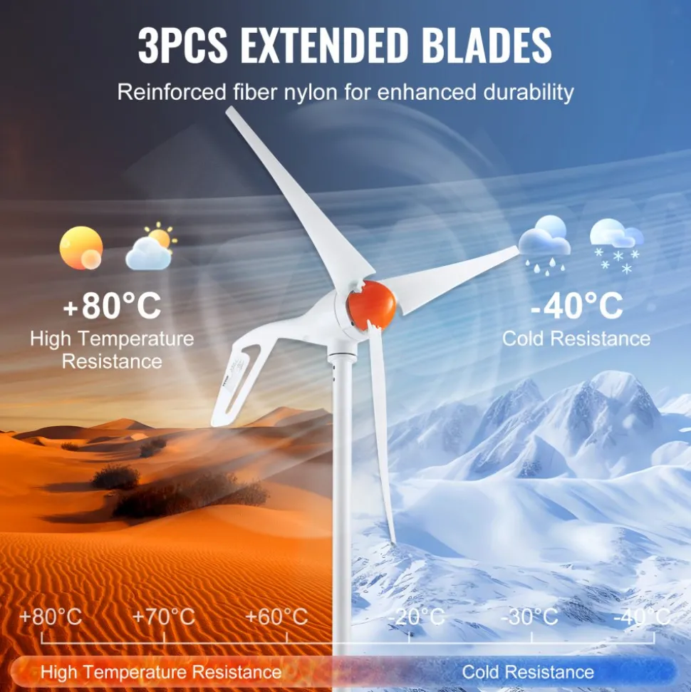 VEVOR 500W Wind Turbine Generator with Anemometer, 12V Wind Turbine Kit, 3-Blade Wind Power Generator, MPPT Controller & Adjustable Windward Direction, Suitable for Home, Farm, RVs, Boats
