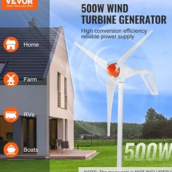 VEVOR 500W Wind Turbine Generator, 12V Wind Turbine Kit, 3-Blade Wind Power Generator with MPPT Controller, Adjustable Windward Direction & 2.5m/s Start Wind Speed, Suitable for Home, Farm, RVs, Boats