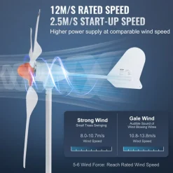 VEVOR 800W Wind Turbine Generator, 12V Wind Turbine Kit, 3-Blade Wind Power Generator with MPPT Controller, Adjustable Windward Direction & 2.5m/s Start Wind Speed, Suitable for Home, Farm, RVs, Boats