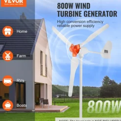 VEVOR 800W Wind Turbine Generator, 12V Wind Turbine Kit, 3-Blade Wind Power Generator with MPPT Controller, Adjustable Windward Direction & 2.5m/s Start Wind Speed, Suitable for Home, Farm, RVs, Boats