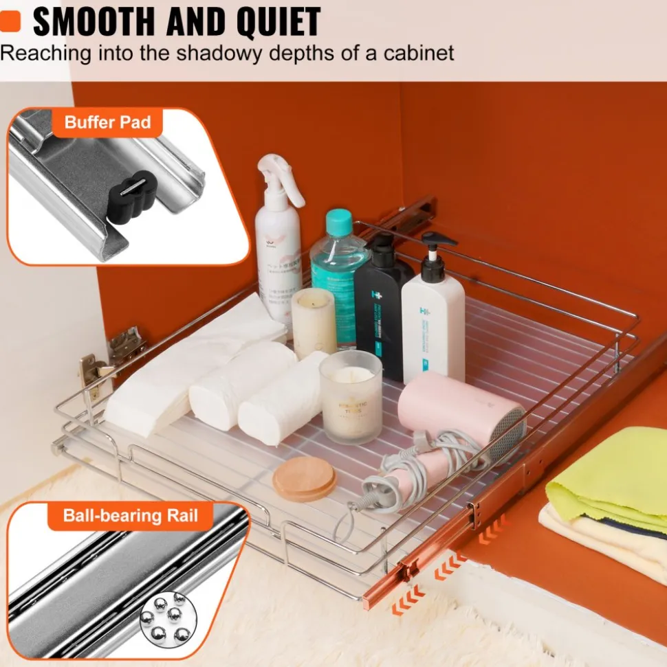 VEVOR 18.5"Wx21"Dx3.5"H Pull Out Cabinet Organizer, Heavy Duty Slide Out Pantry Shelves, Steel Roll Out Drawers, Sliding Drawer Storage for Home Under Sink, 20"Wx22"Dx7"H Install Size for Cabinet