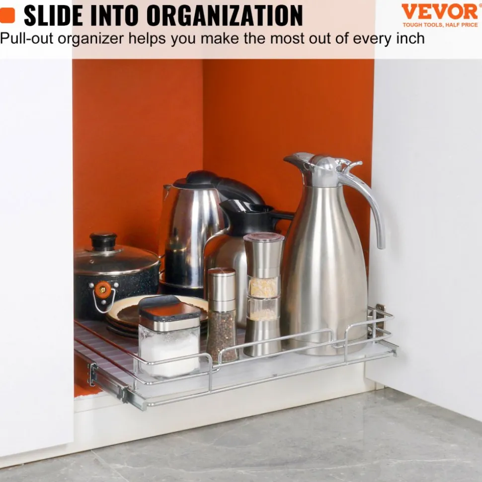 VEVOR 18.5"Wx21"Dx3.5"H Pull Out Cabinet Organizer, Heavy Duty Slide Out Pantry Shelves, Steel Roll Out Drawers, Sliding Drawer Storage for Home Under Sink, 20"Wx22"Dx7"H Install Size for Cabinet