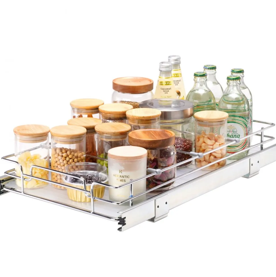 VEVOR 11"Wx21"Dx2.5"H Pull Out Cabinet Organizer, Heavy Duty Slide Out Pantry Shelves, Steel Roll Out Drawers, Sliding Drawer Storage for Home Under Sink, 13.5"Wx22"Dx7"H Install Size for Cabinet