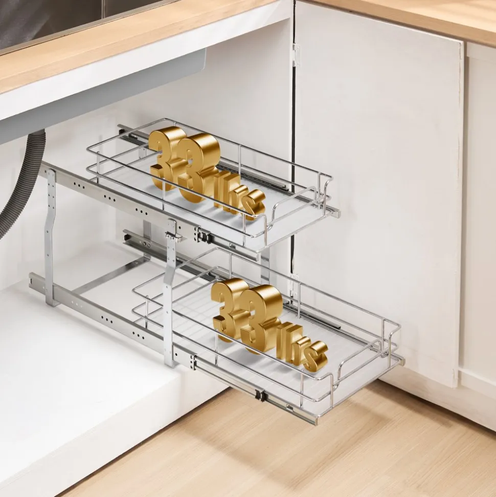 VEVOR 8.5"Wx21"Dx15"H Pull Out Cabinet Organizer, Heavy Duty Slide Out Pantry Shelves, Steel Roll Out Drawers, Sliding Drawer Storage for Home Under Sink, 10"Wx22"Dx18"H Install Size for Cabinet