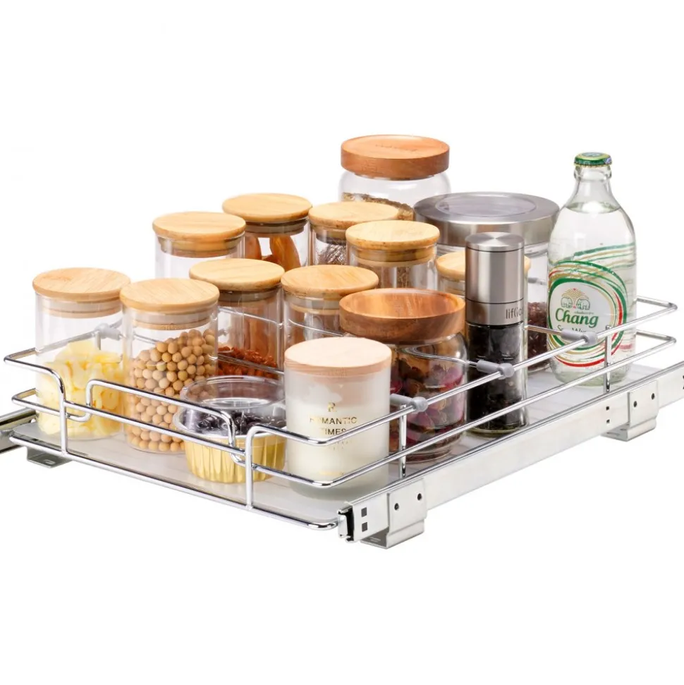 VEVOR 12.5"Wx16.5"Dx3.5"H Pull Out Cabinet Organizer, Heavy Duty Slide Out Pantry Shelves, Steel Roll Out Drawers, Sliding Drawer Storage for Home Under Sink, 14"Wx17.5"Dx7"H Install Size for Cabinet