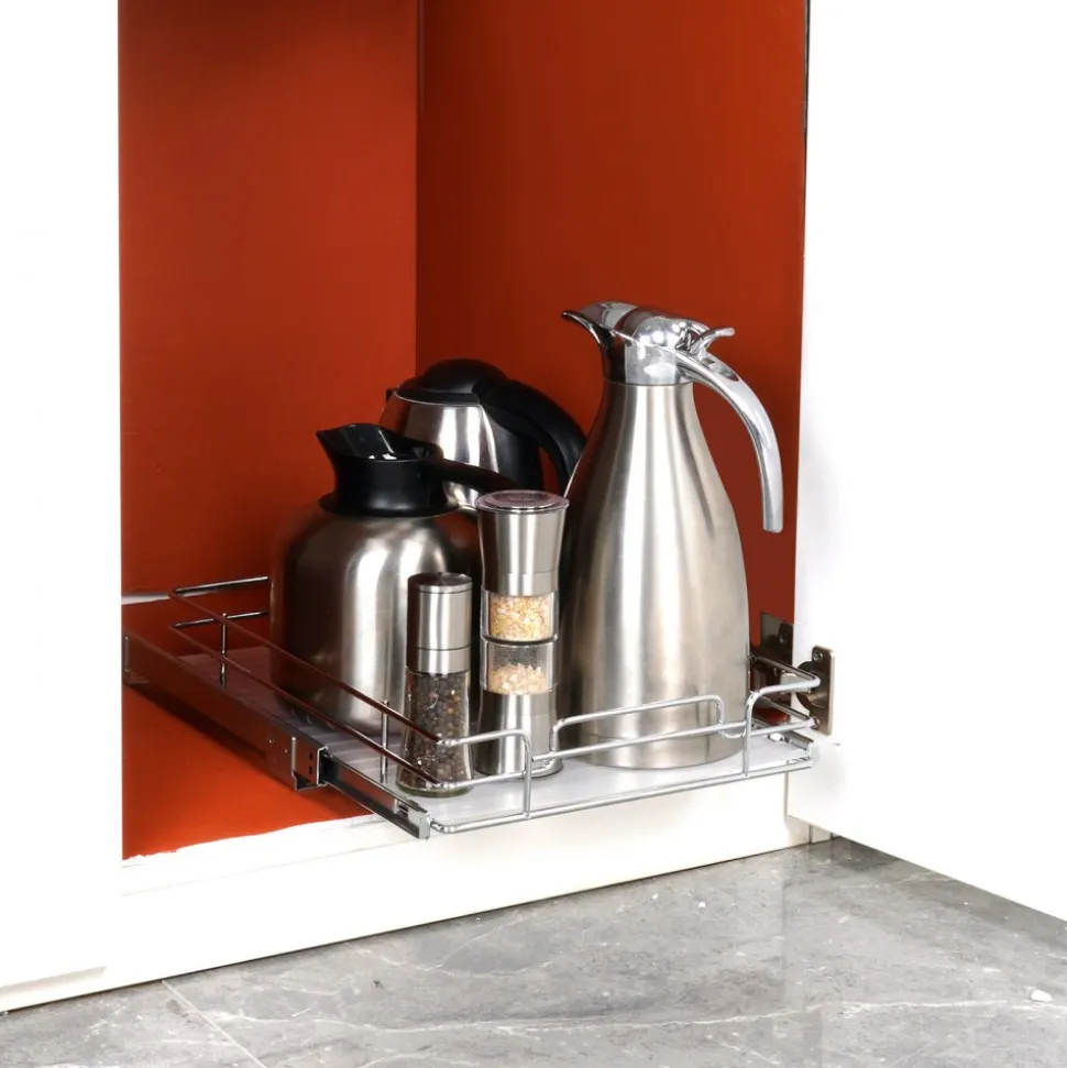 VEVOR 12.5"Wx16.5"Dx3.5"H Pull Out Cabinet Organizer, Heavy Duty Slide Out Pantry Shelves, Steel Roll Out Drawers, Sliding Drawer Storage for Home Under Sink, 14"Wx17.5"Dx7"H Install Size for Cabinet