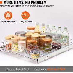VEVOR 15.5"Wx21"Dx3.5"H Pull Out Cabinet Organizer, Heavy Duty Slide Out Pantry Shelves, Steel Roll Out Drawers, Sliding Drawer Storage for Home Under Sink, 17"Wx22"Dx7"H Install Size for Cabinet