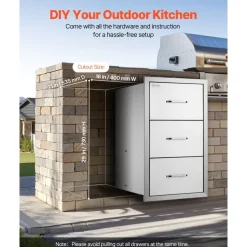 VEVOR 17W x 30H x 21D Inch Outdoor Kitchen Stainless Steel Double Access Drawers with Paper Towel Holder Combo for BBQ Island or Grill Station
