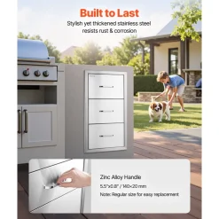 VEVOR 17W x 30H x 21D Inch Outdoor Kitchen Stainless Steel Double Access Drawers with Paper Towel Holder Combo for BBQ Island or Grill Station