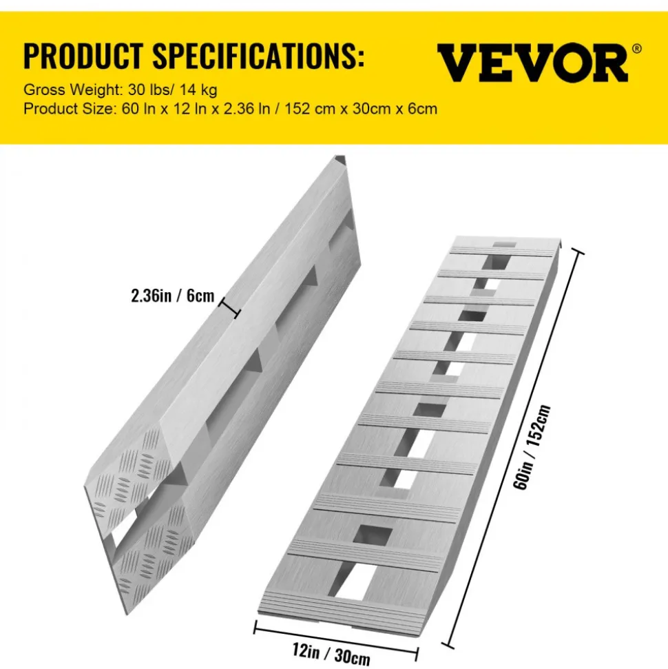 VEVOR 60'' X 12'' Aluminum Trailer Ramps 6000LBS Total Beavertail Hook End 1 Pair 2 Ramps
