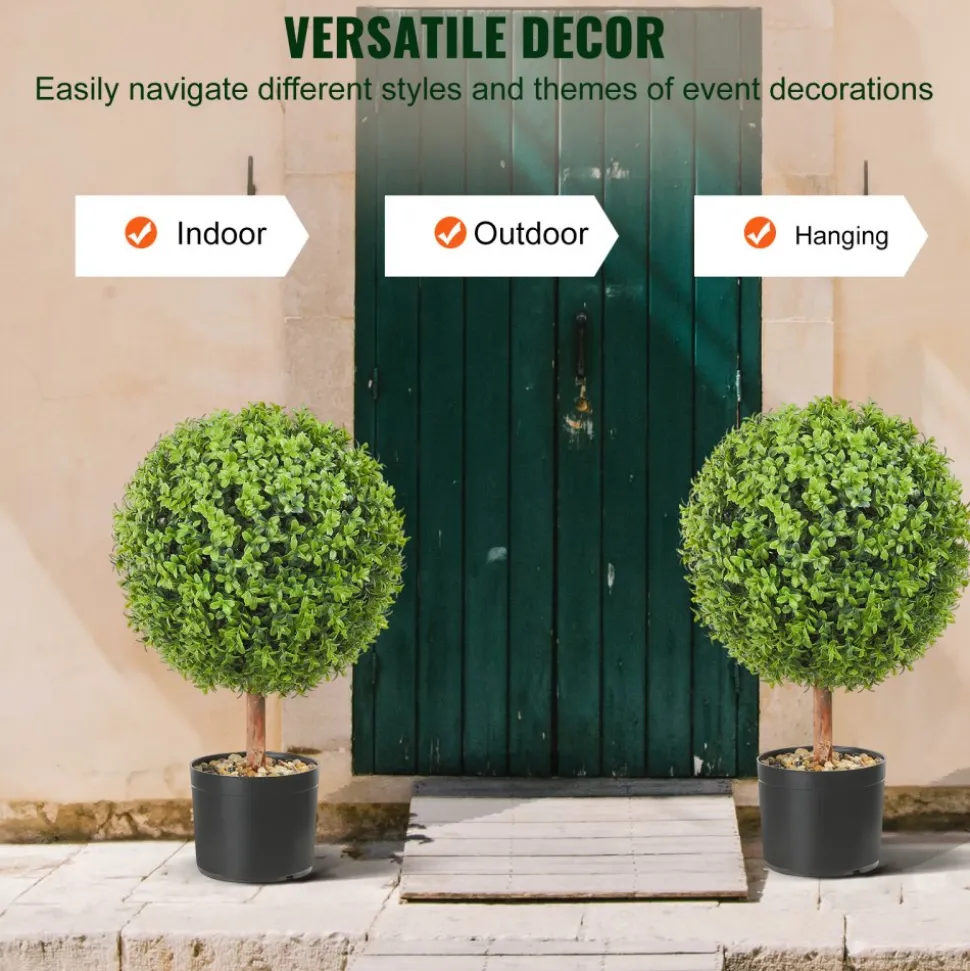 VEVOR 2x Artificial Boxwood Ball Ø40,6cm Garden Deco Boxwood in Flowerpot Ball Artificial Boxwood Ball Artificial Plant made of PE, Wood, PP incl. 4 pcs. Decorative butterflies and 10 pcs. Replacement