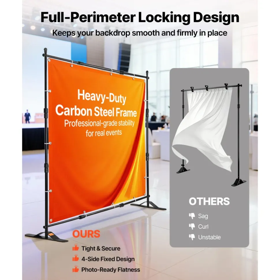 VEVOR 10 x 8 Ft Backdrop Banner Stand Adjustable Height and Width Newest Step and Repeat for Trade Show Wall Exhibitor Photo Booth Background