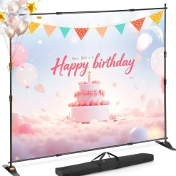 VEVOR 10 x 8 Ft Backdrop Banner Stand Adjustable Height and Width Newest Step and Repeat for Trade Show Wall Exhibitor Photo Booth Background