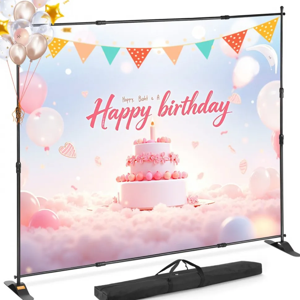 VEVOR 10 x 8 Ft Backdrop Banner Stand Adjustable Height and Width Newest Step and Repeat for Trade Show Wall Exhibitor Photo Booth Background
