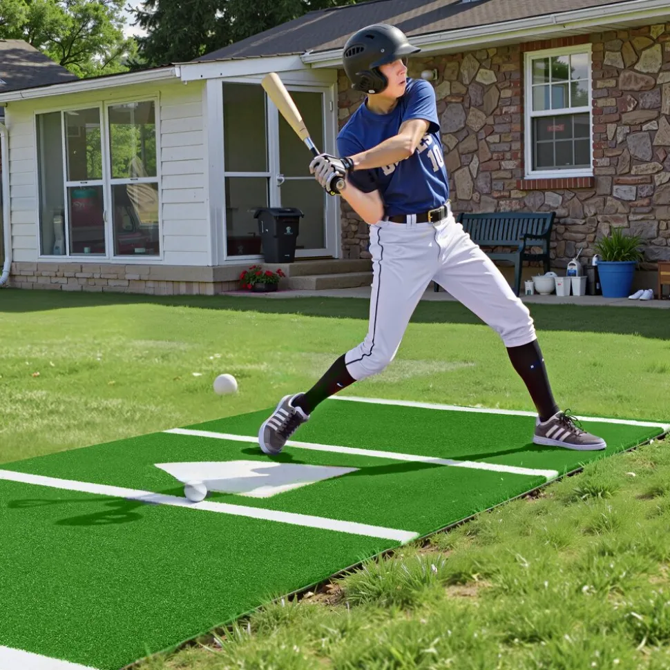 VEVOR 10x3.8 ft Baseball Softball Hitting Batting Mat, Indoor/Outdoor Anti-Slip Anti-Fade Softball Mat, Lined & Foam Backing Training Aid with Tightening Rope, Portable Practice Mats, Green