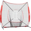 VEVOR 7x7 ft Baseball Softball Practice Net, Portable Baseball Training Net for Hitting Catching Pitching, Backstop Baseball Equipment with Bow Frame, Carry Bag, Strike Zone, Ball, Tee, Ball Collector