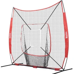 VEVOR 7x7 ft Baseball Softball Practice Net, Portable Baseball Training Net for Hitting Catching Pitching, Backstop Baseball Equipment with Bow Frame, Carry Bag, Strike Zone, Ball, Tee, Ball Collector