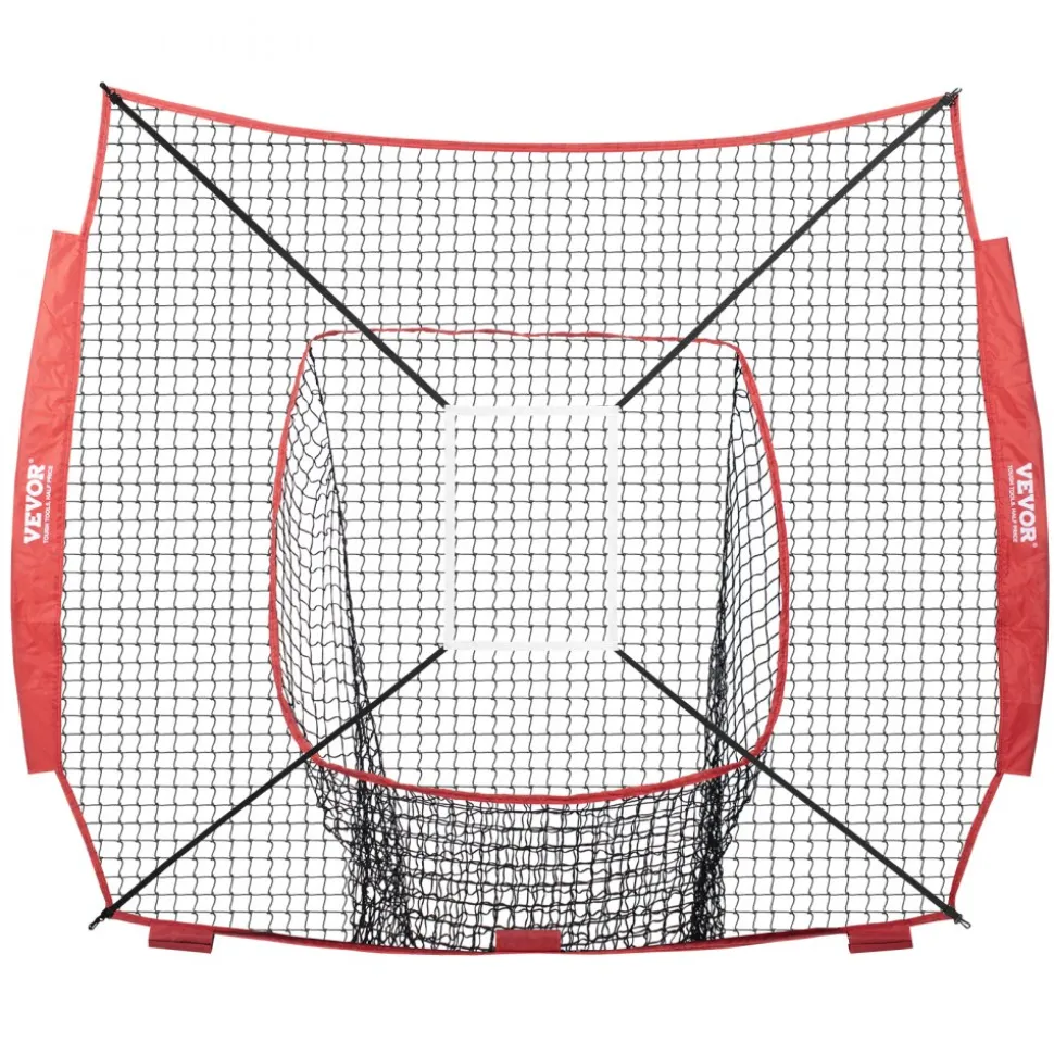 VEVOR 7x7 ft Baseball Softball Practice Net, Portable Baseball Training Net for Hitting Batting Catching Pitching, Backstop Baseball Equipment Training Aids with Strike Zone (Net Only)