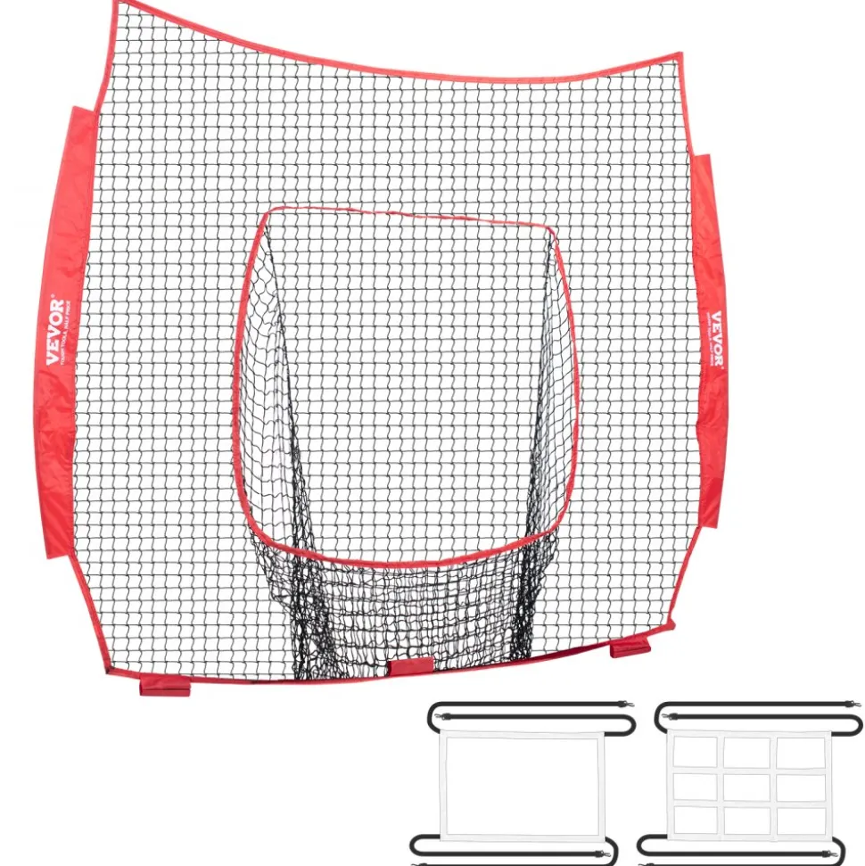 VEVOR 7x7 ft Baseball Softball Practice Net, Portable Baseball Training Net for Hitting Batting Catching Pitching, Backstop Baseball Equipment Training Aids with Strike Zone (Net Only)