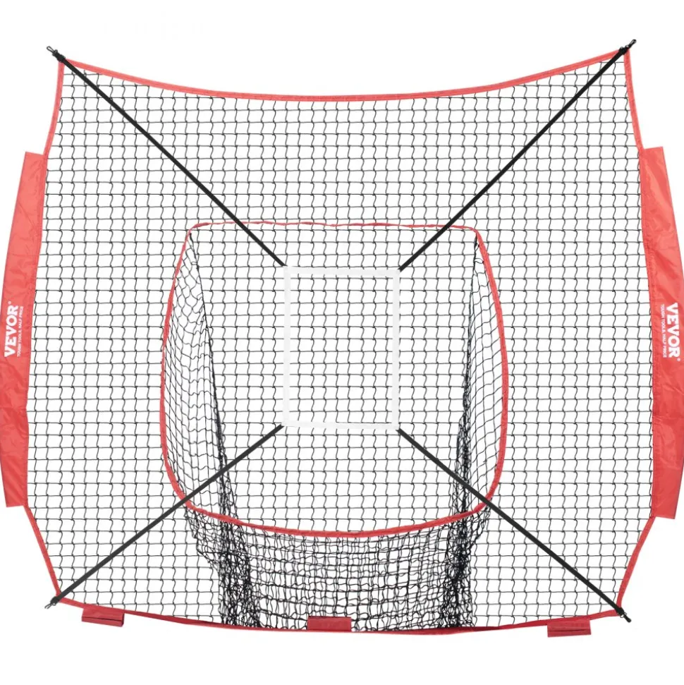 VEVOR 7x7 ft Baseball Softball Practice Net, Portable Baseball Training Net for Hitting Batting Catching Pitching, Backstop Baseball Equipment Training Aids with Strike Zone (Net Only)