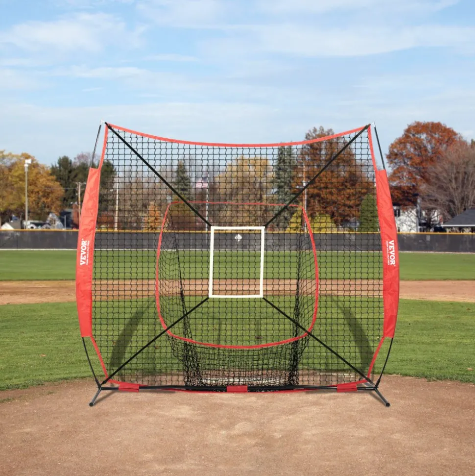 VEVOR 7x7 ft Baseball Softball Practice Net, Portable Baseball Training Net for Hitting Batting Catching Pitching, Backstop Baseball Equipment Training Aids with Strike Zone (Net Only)