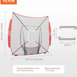 VEVOR 7x7 ft Baseball Softball Practice Net, Portable Baseball Training Net for Hitting Batting Catching Pitching, Backstop Baseball Equipment Training Aids with Strike Zone (Net Only)